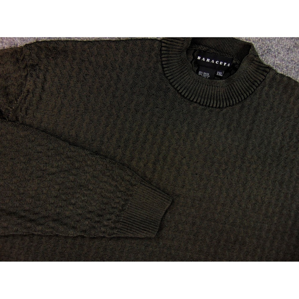 Baracuta Sweater Mens 2XL Crewneck Dark Olive‎ Green Knit Pullover Rayon Cotton